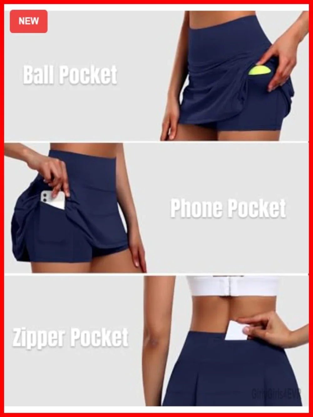 Women's Pleated Tennis Skort with Shorts, High Waist Athletic Skirt with